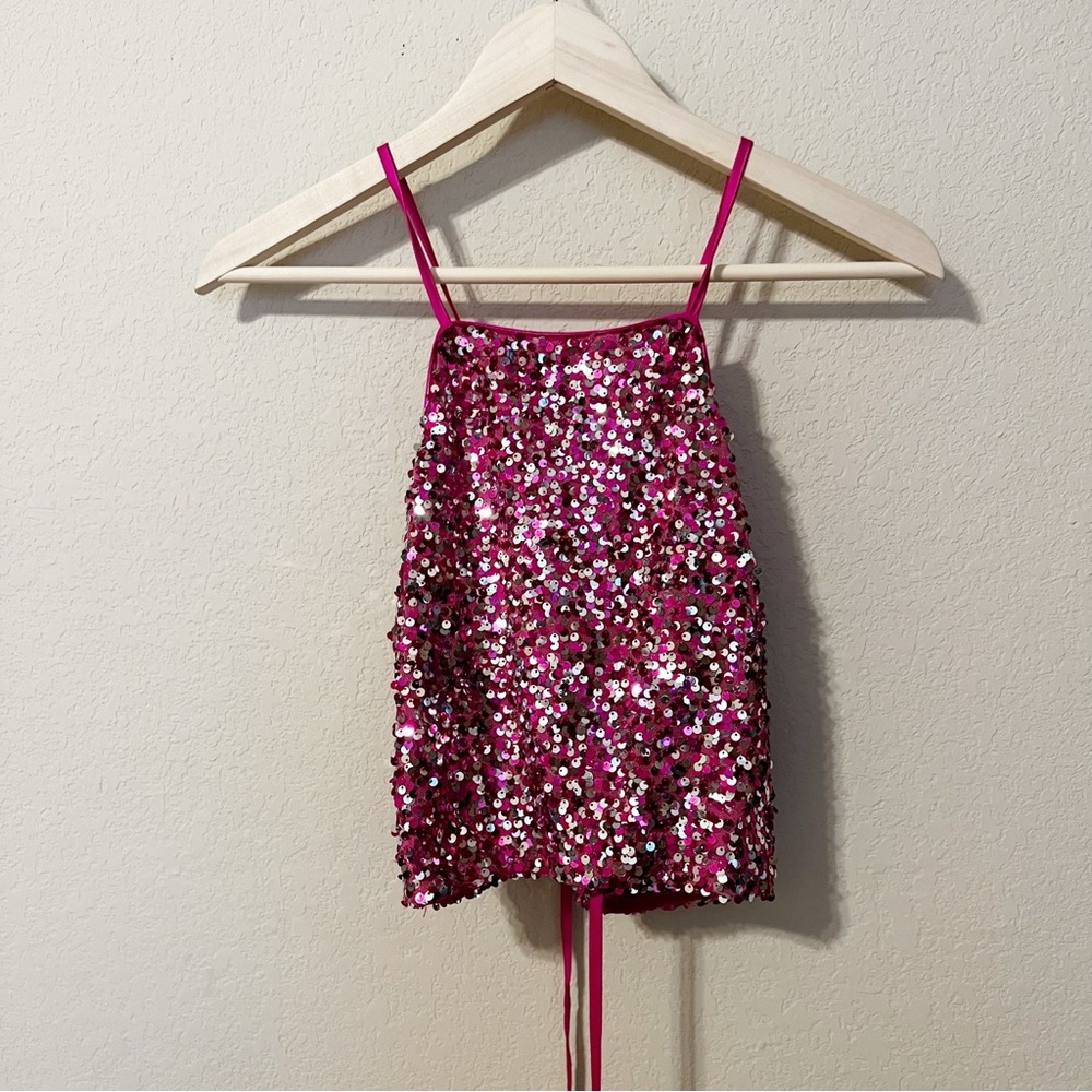 Love & Piece Collection Hot Pink Sequin Halter Crop Top